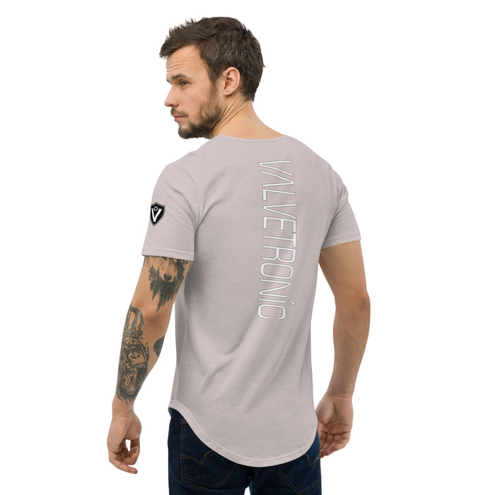 Valvetronic Men's Curved Hem T-Shirt white text - Harrys Euro