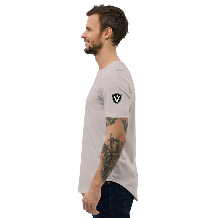 Valvetronic Men's Curved Hem T-Shirt white text - Harrys Euro