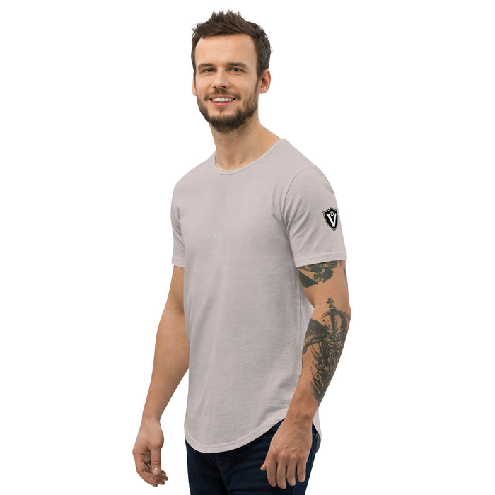 Valvetronic Men's Curved Hem T-Shirt white text - Harrys Euro
