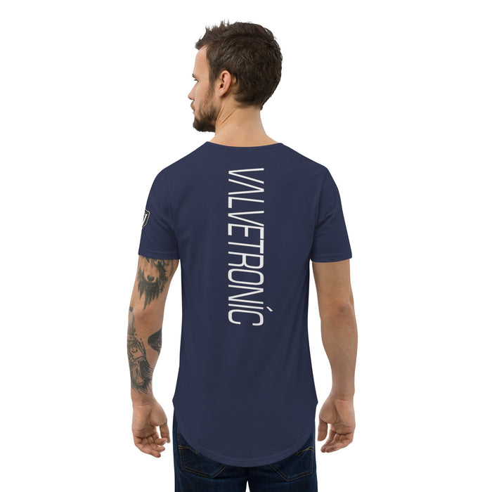 Valvetronic Men's Curved Hem T-Shirt white text - Harrys Euro