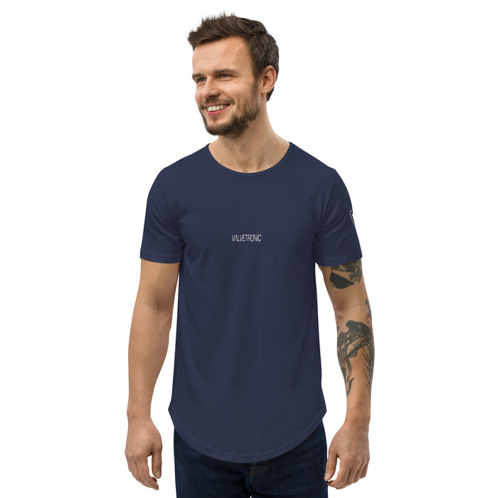 Valvetronic Men's Curved Hem T-Shirt white text - Harrys Euro