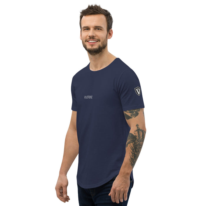 Valvetronic Men's Curved Hem T-Shirt white text - Harrys Euro