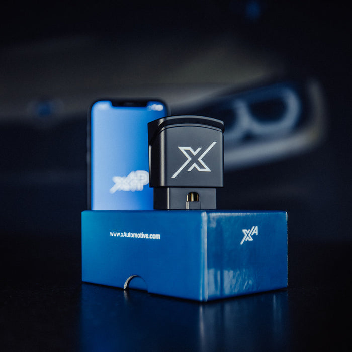 xA Ultra WiFi OBD adapter with packaging and xHP smartphone app